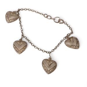 VINTAGE Sterling Silver Puffy Heart Charm Bracelet 1960s